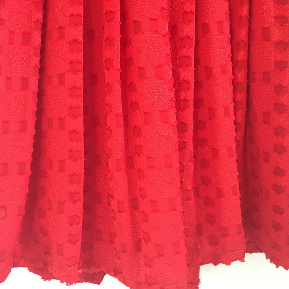 Vintage 70S-80s Secretary Dress Red Fit Flare Pleated Retro Small - Picture 4 of 5